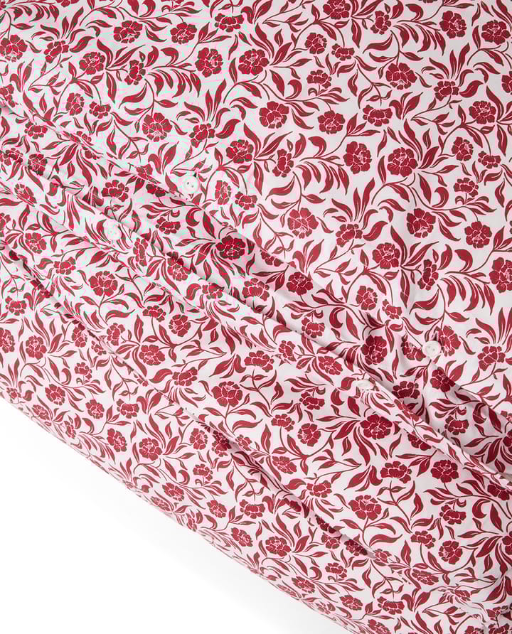 Flower printed cotton sateen bedding set, White-Red Lexington