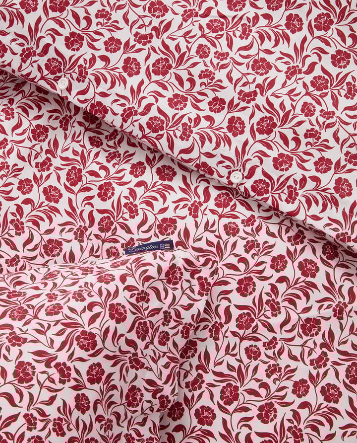Flower printed cotton sateen bedding set, White-Red Lexington