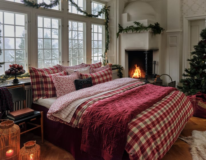 Flower printed cotton sateen bedding set, White-Red Lexington