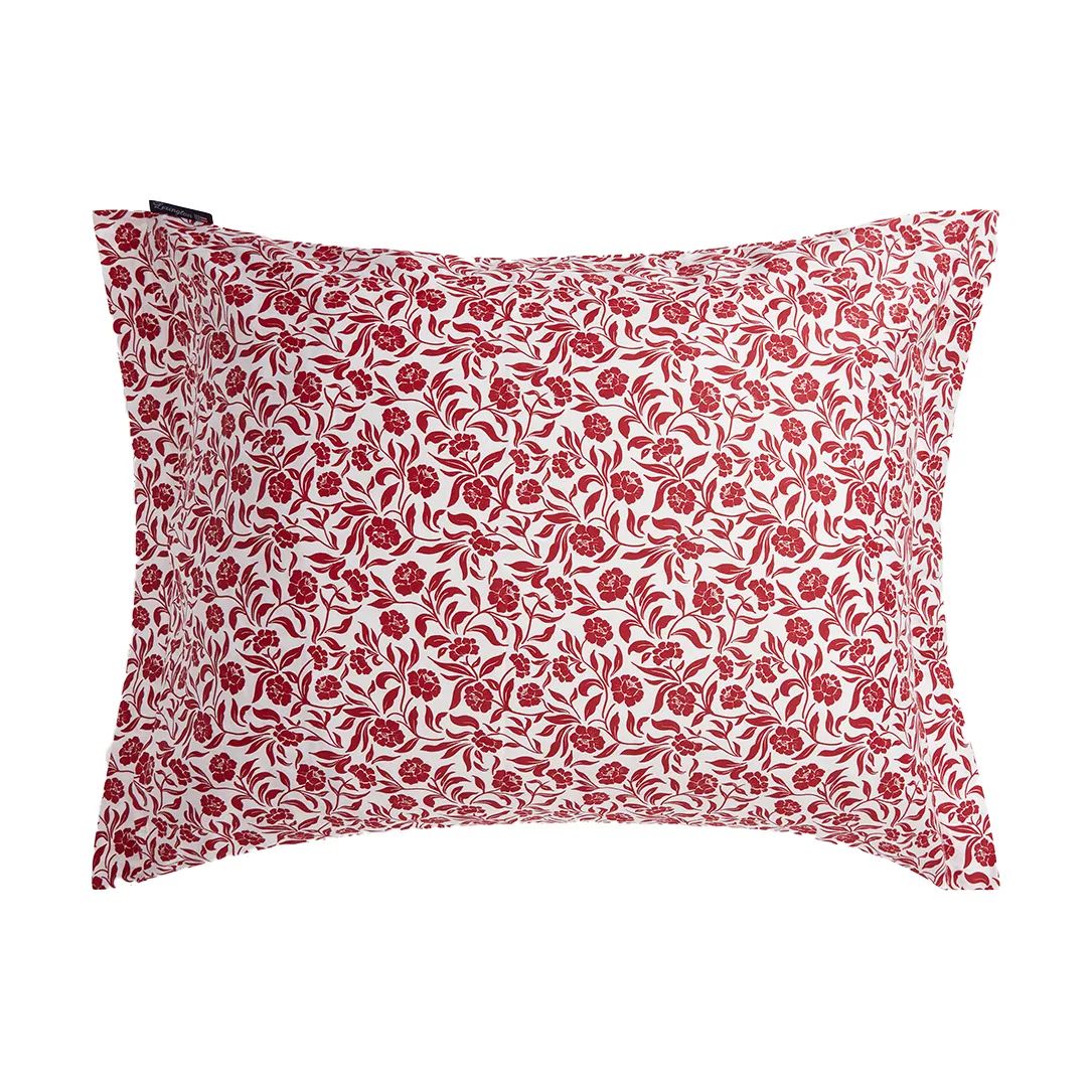 Flower printed cotton sateen pillowcase 50x60 cm, White-red Lexington