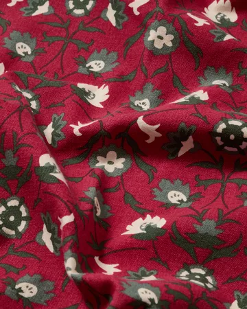 Flower printed organic cotton tablecloth - Red-beige-green, 150x250 cm - Lexington