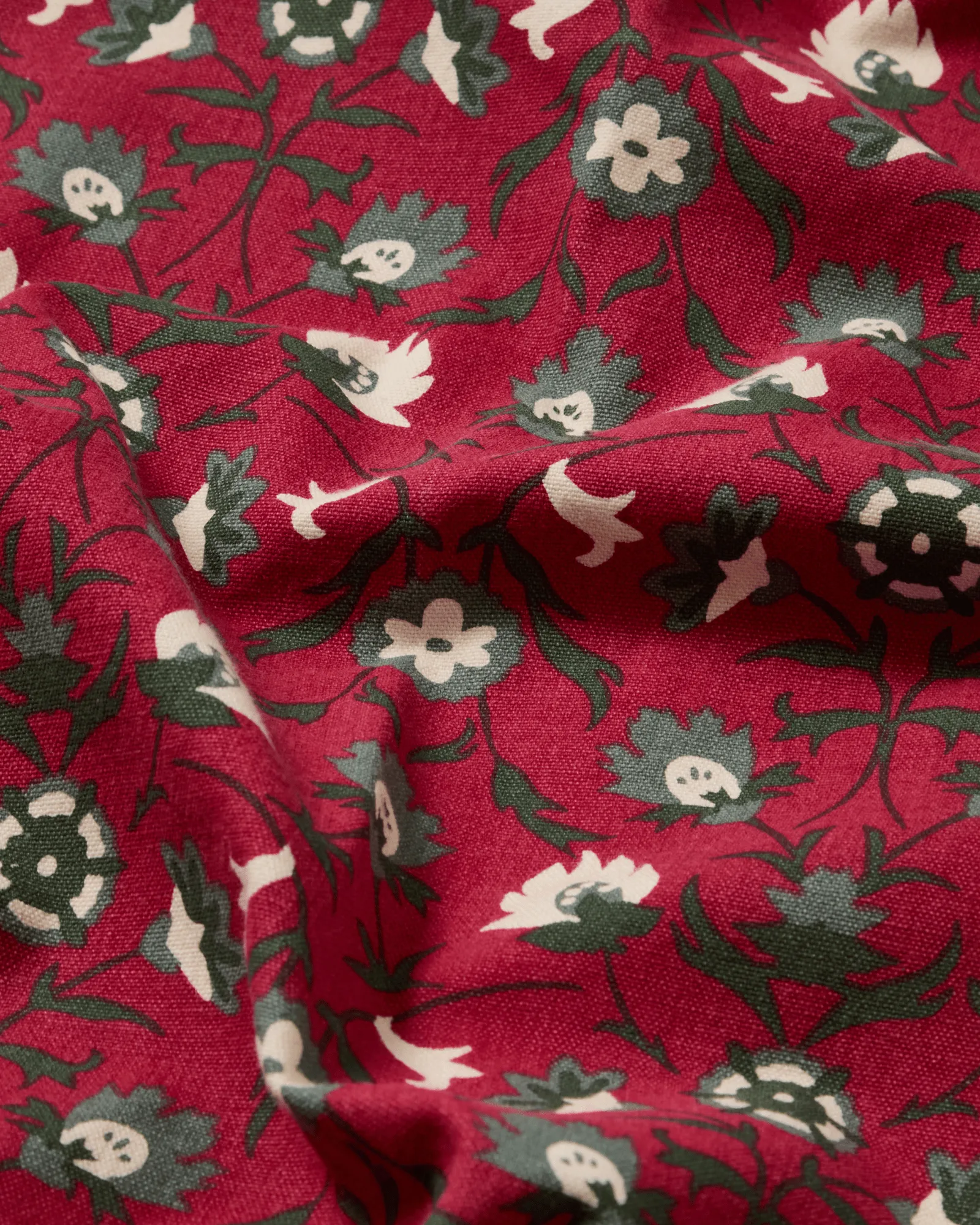 Flower printed organic cotton tablecloth, Red-beige-green, 150x350 cm Lexington