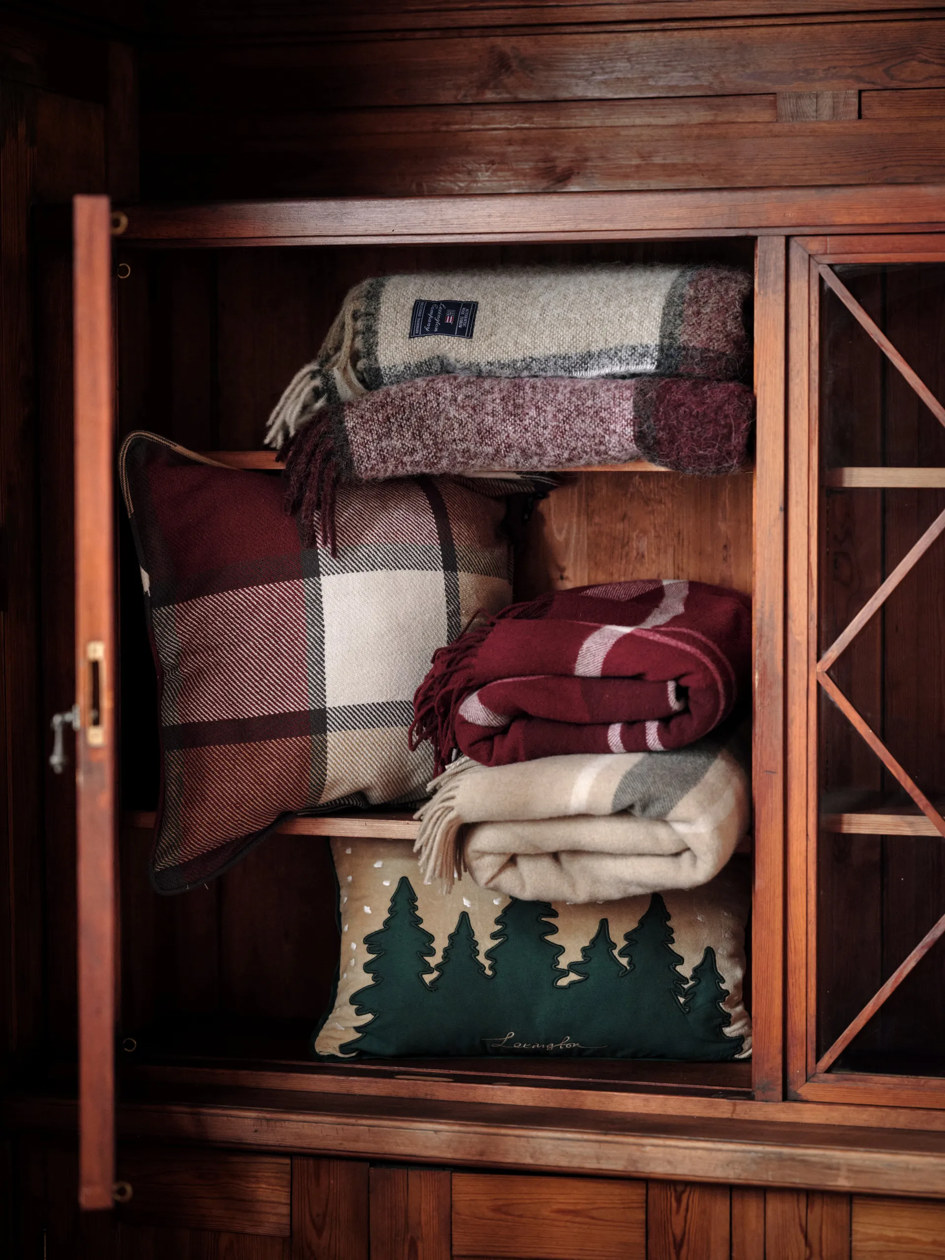 Frame checked recycled throw 130x170 cm, Beige-green Lexington