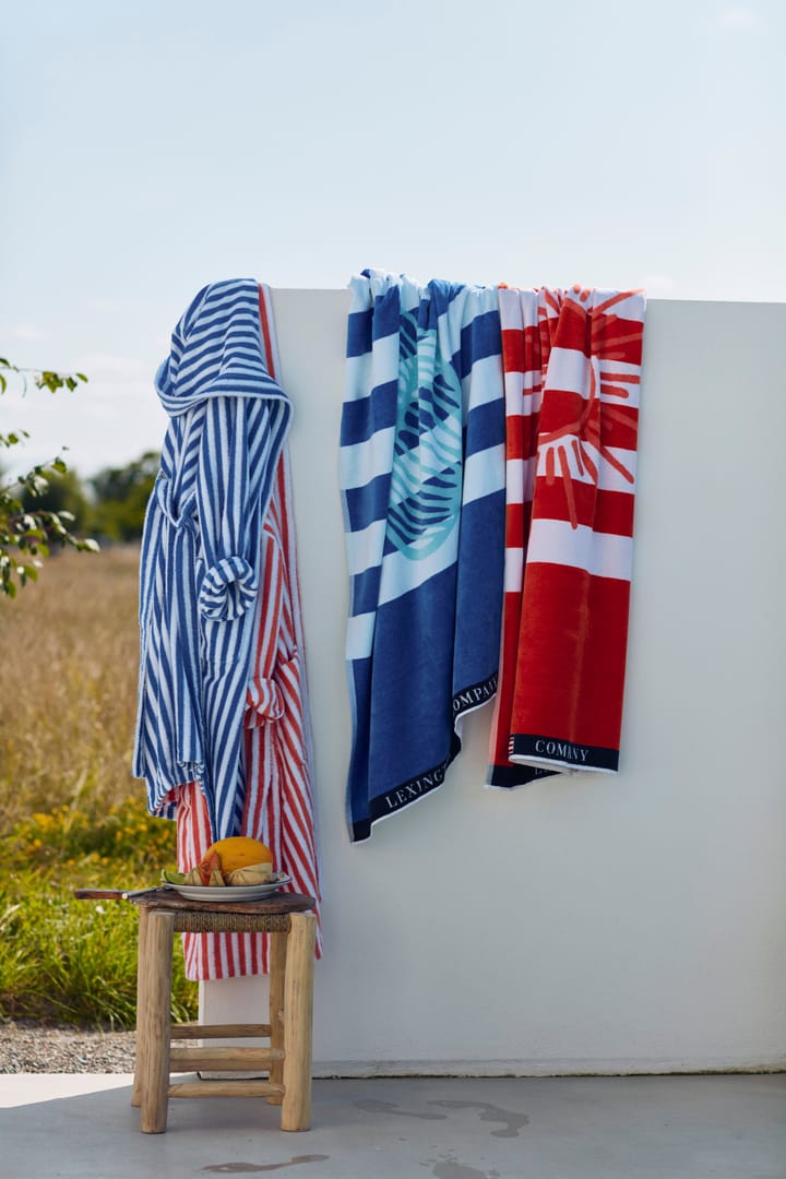 Graphic Cotton Velour bath towel 100x180 cm - Blue-white - Lexington