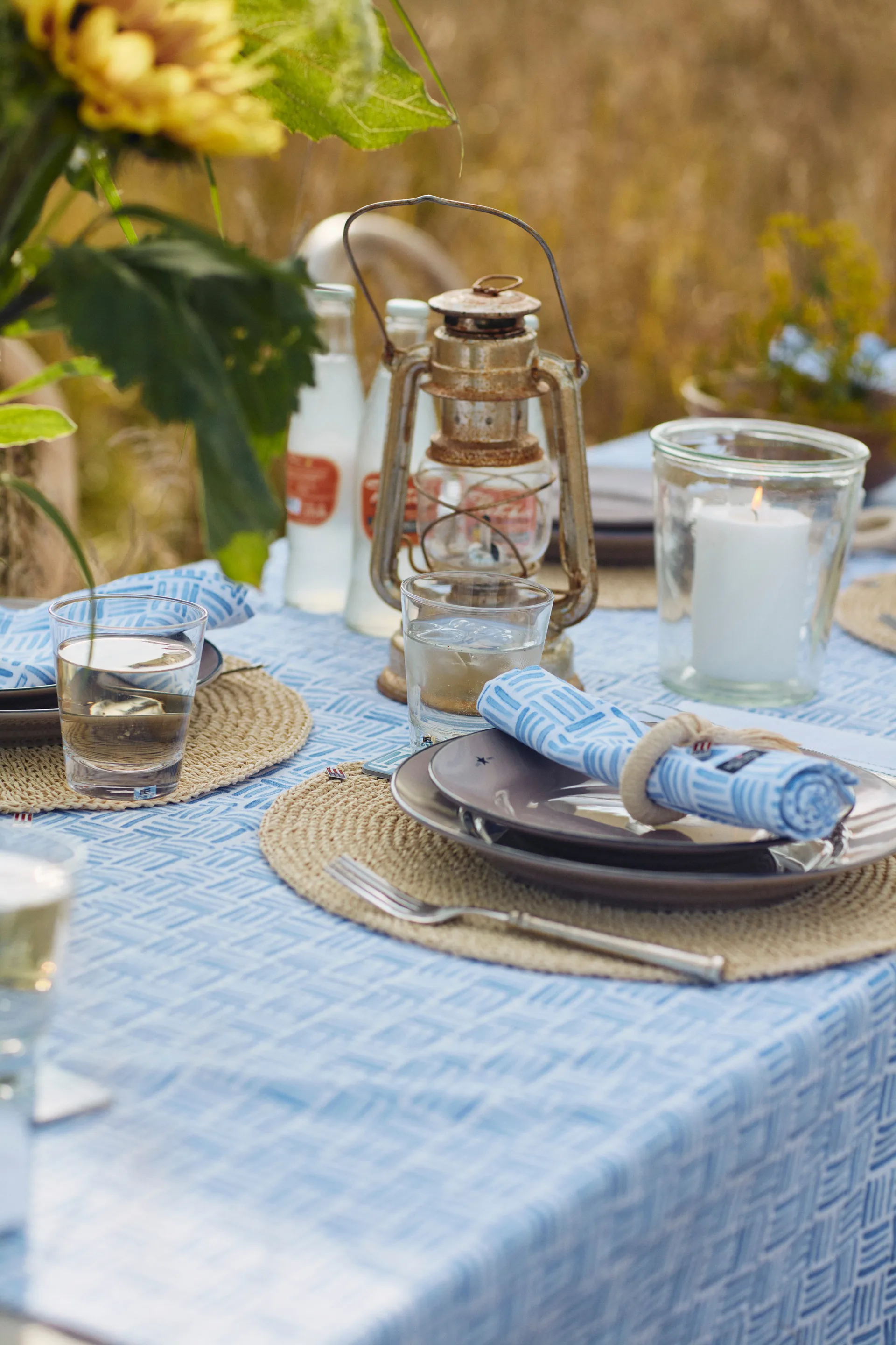 Graphic Printed Cotton napkin 50x50 cm, Blue-White Lexington