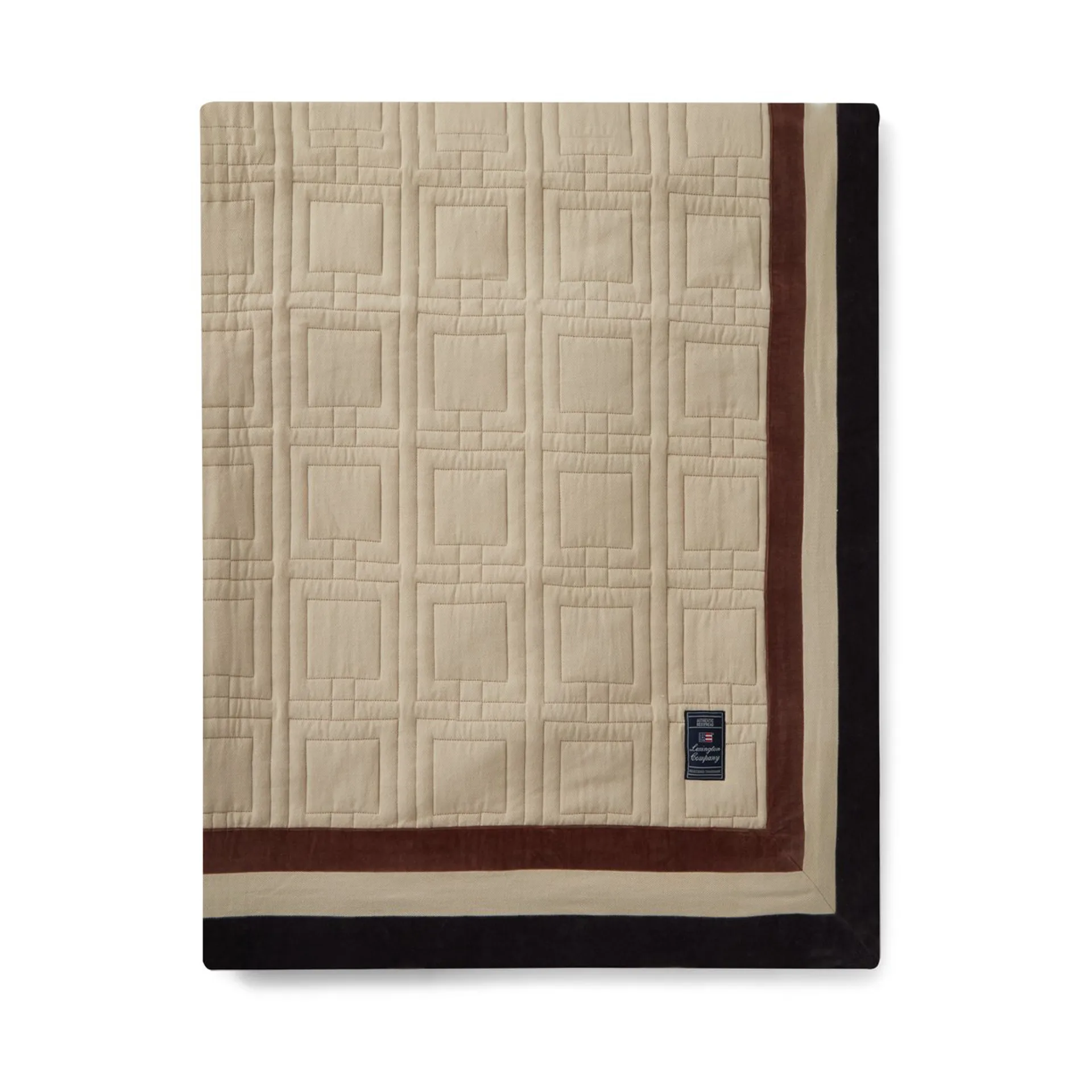 Graphic Quilted Organic Cotton bedspread 160x240 cm, Light beige-brown-dark grey Lexington