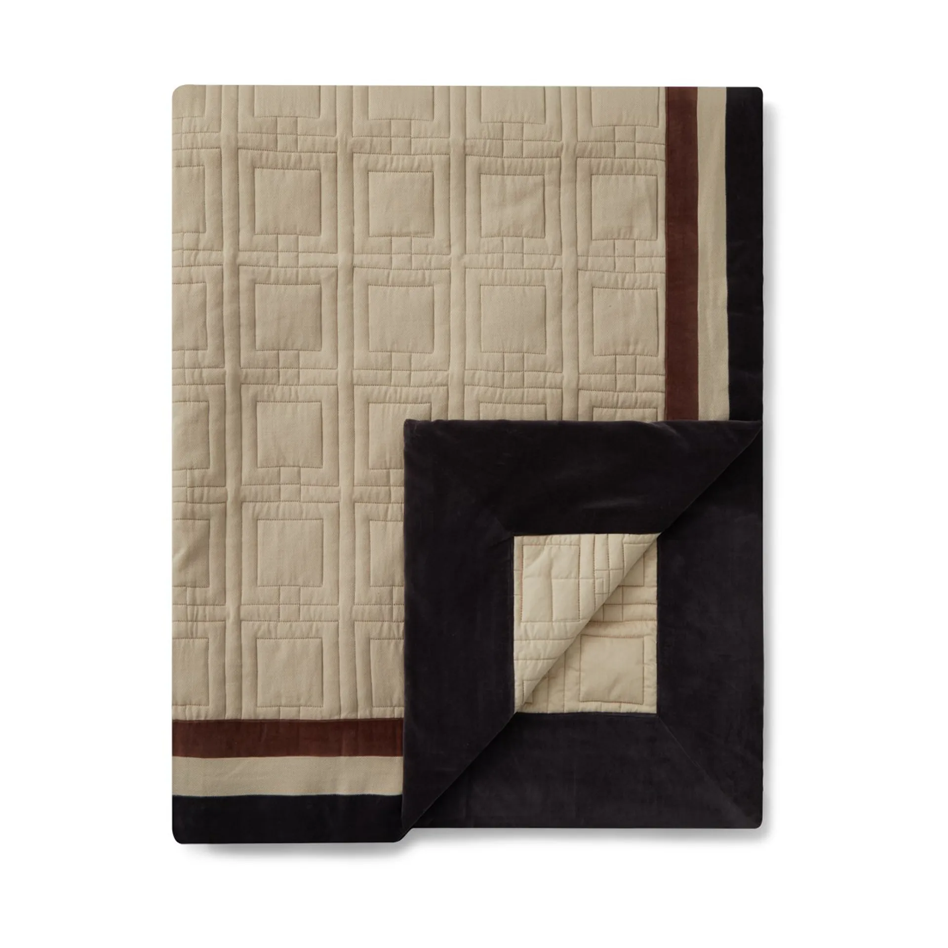 Graphic Quilted Organic Cotton bedspread 160x240 cm, Light beige-brown-dark grey Lexington