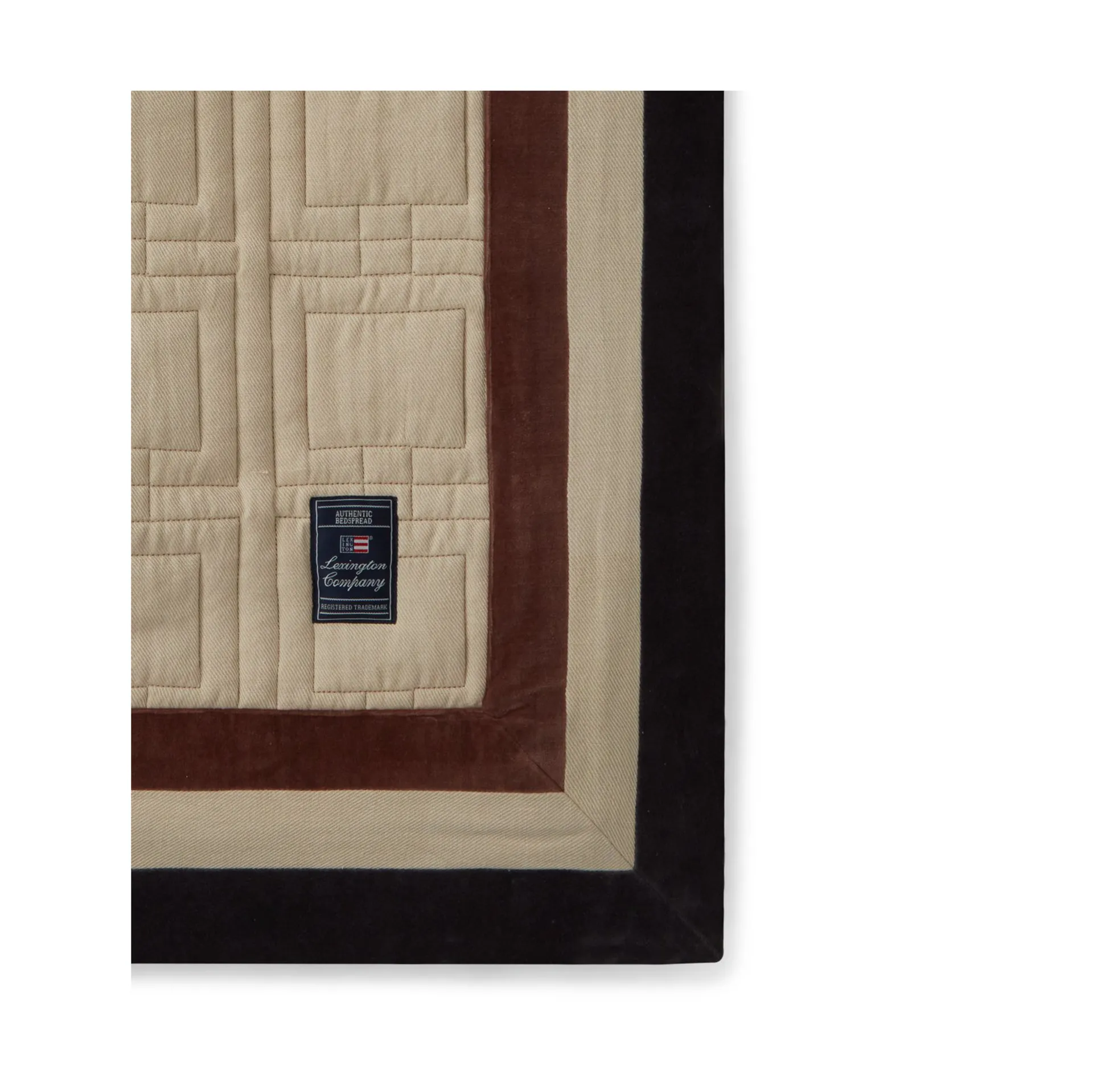 Graphic Quilted Organic Cotton bedspread 240x260 cm, Light beige-brown-dark grey Lexington