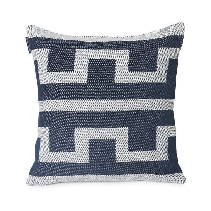 Graphic Recycled Cotton cushion cover 50x50 cm - off white-dark blue - Lexington