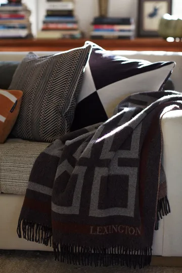 Graphic Recycled Wool throw 130x170 cm - Dark grey-white-brown - Lexington