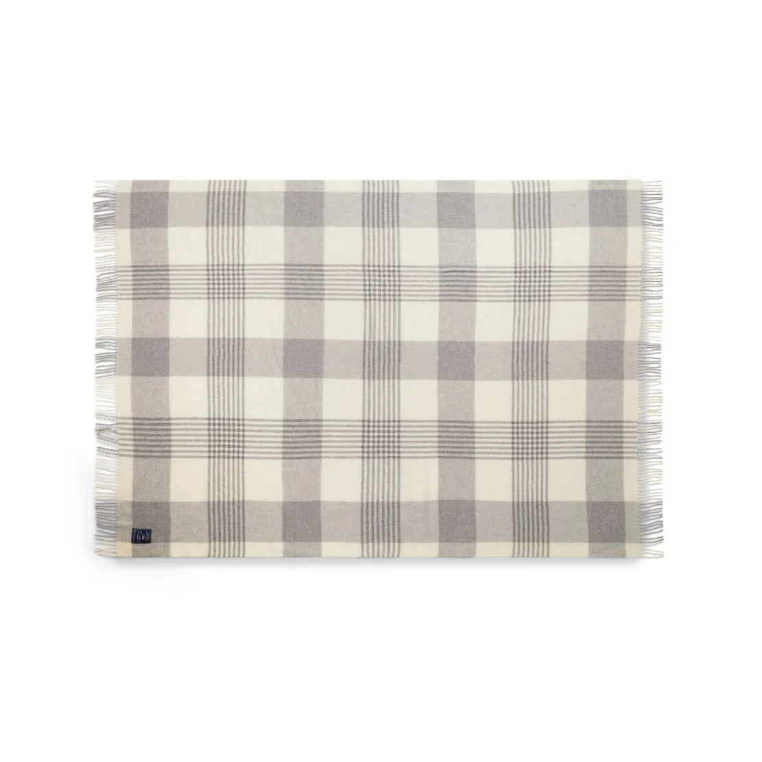 grey Checked Recycled Wool throw 130x170 cm, grey-white Lexington