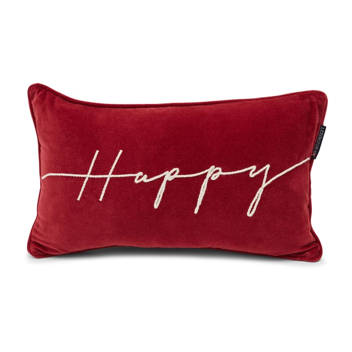 Happy Cotton Velvet cushion 30x50 cm - Red-white - Lexington