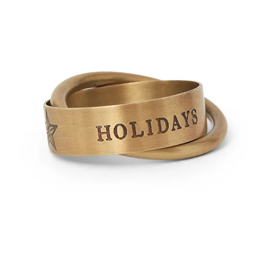 Happy Holidays Brass serviette rings Ø4 cm, Gold Lexington