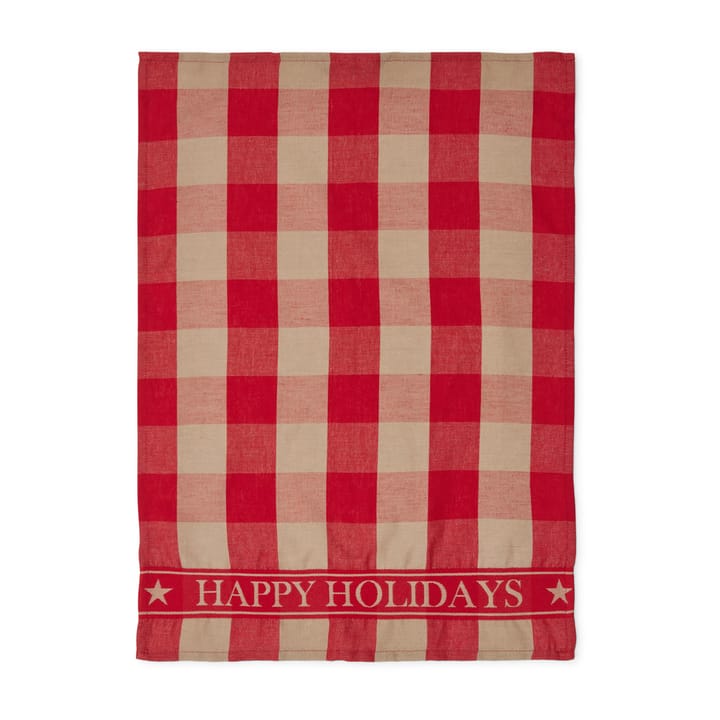 Happy Holidays Cotton Linen kitchen towel 50x70 cm - Red-beige - Lexington
