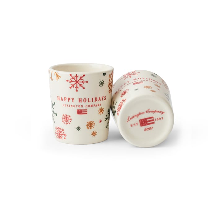 Happy Holidays Earthenware espresso mug 2-pack - White Multi - Lexington