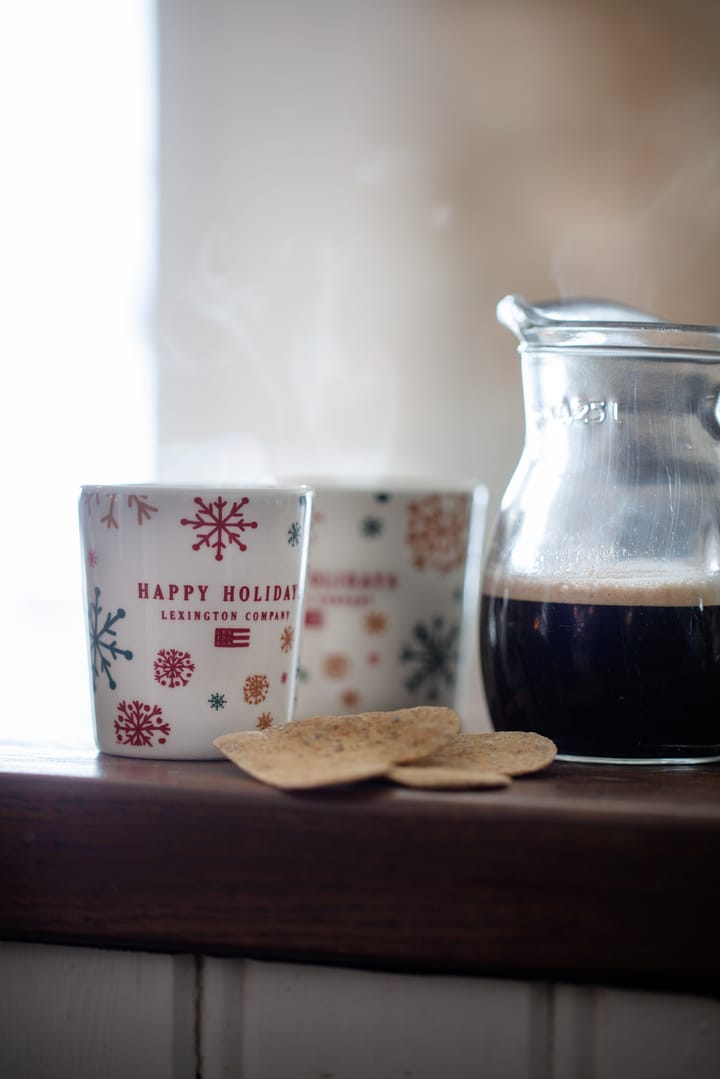 Happy Holidays Earthenware espresso mug 2-pack - White Multi - Lexington