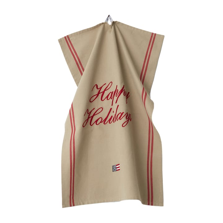 Happy Holidays Embroidered tea towel 50x70 cm, Beige-red Lexington