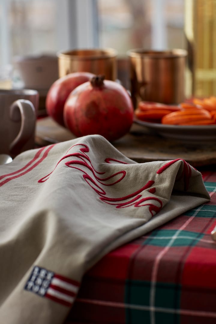 Happy Holidays Embroidered tea towel 50x70 cm, Beige-red Lexington