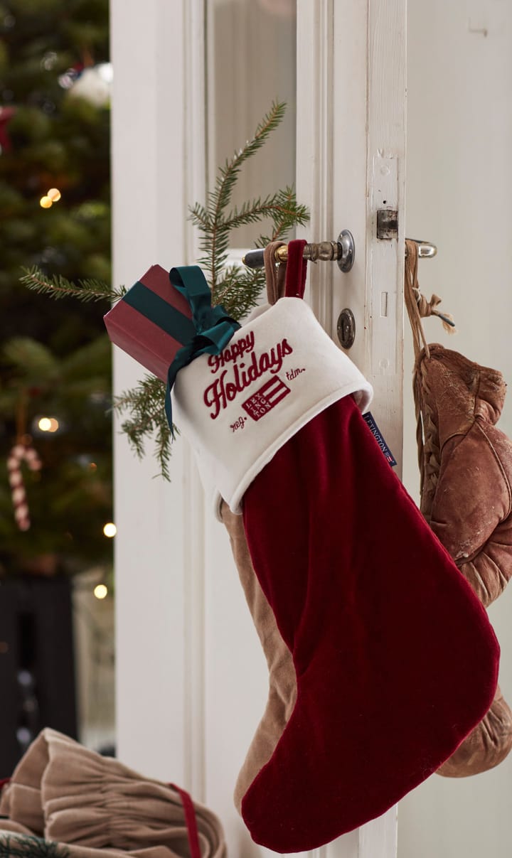 Happy Holidays Organic Cotton Velvet stocking, Red-white Lexington