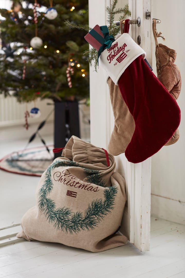 Happy Holidays Organic Cotton Velvet stocking, Red-white Lexington
