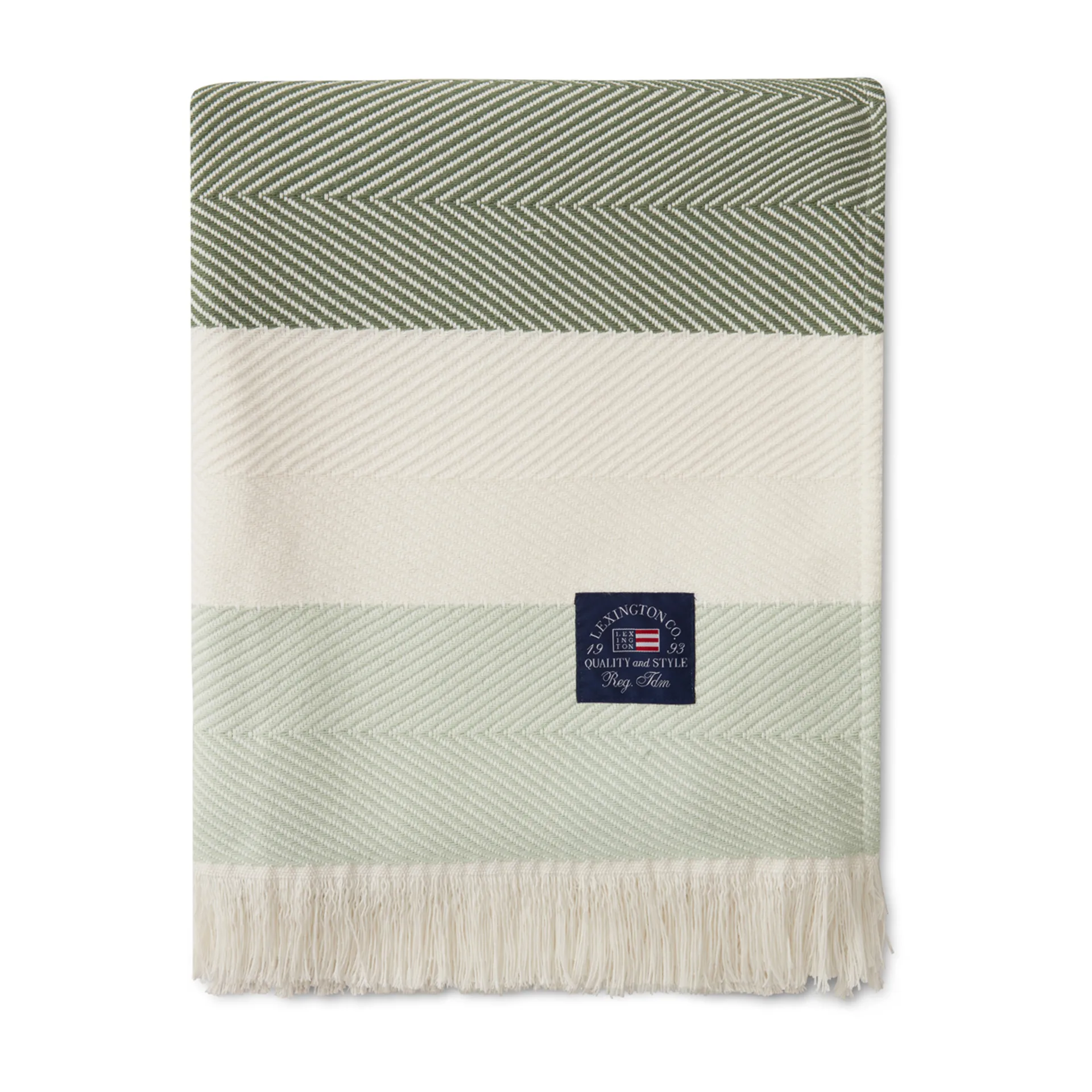 Herringbone Striped Recycled cotton throw, White-green Lexington