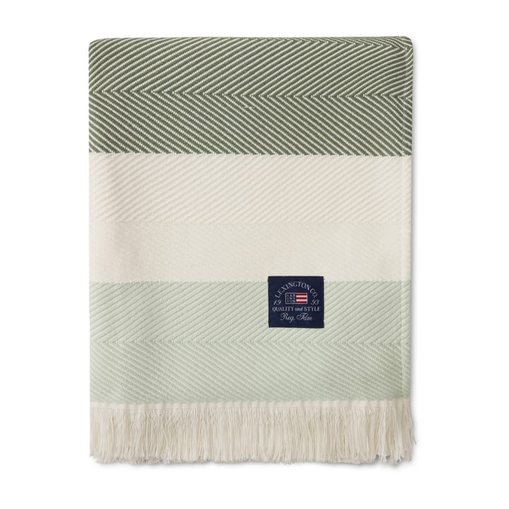 Herringbone Striped Recycled cotton throw - White-green - Lexington