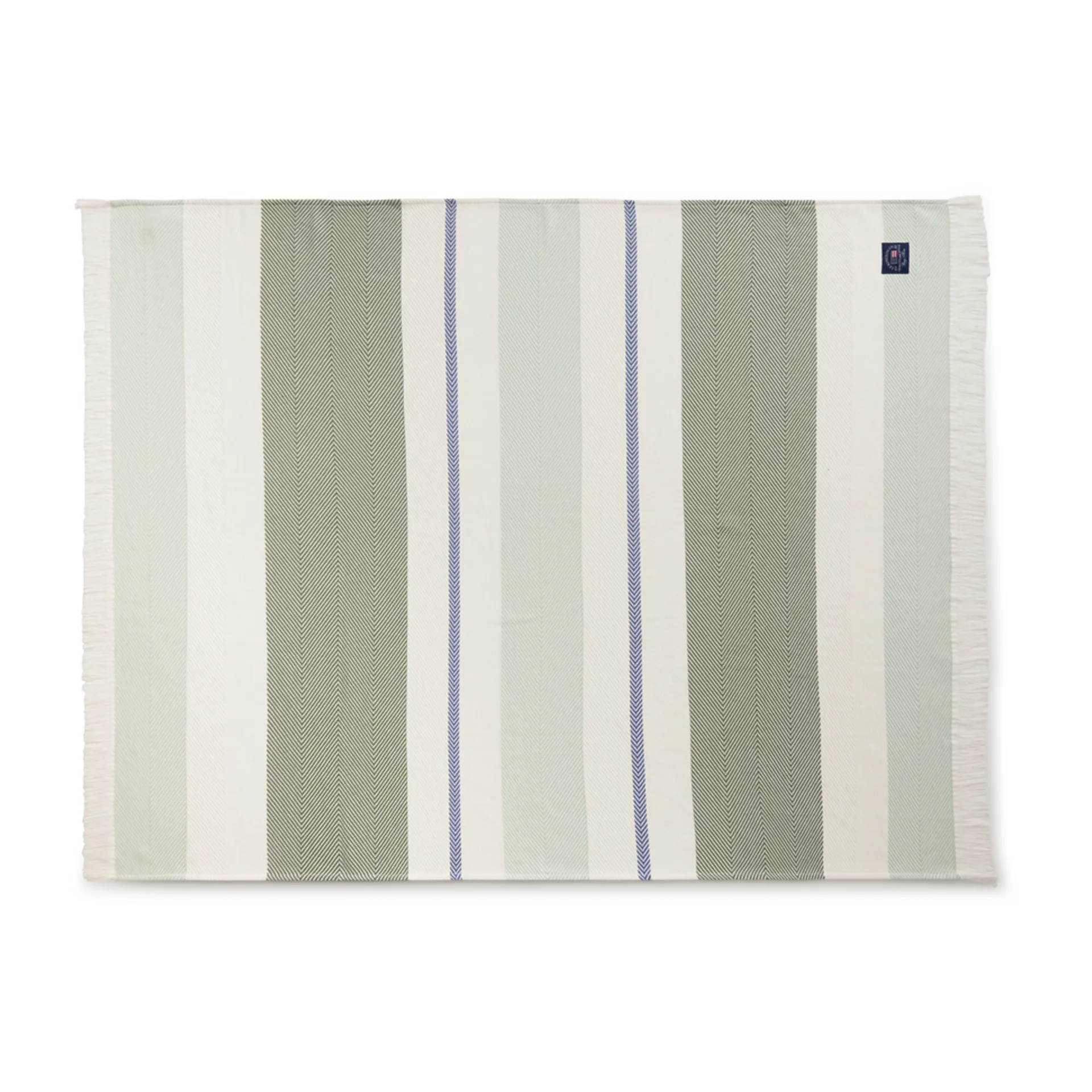 Herringbone Striped Recycled cotton throw, White-green Lexington
