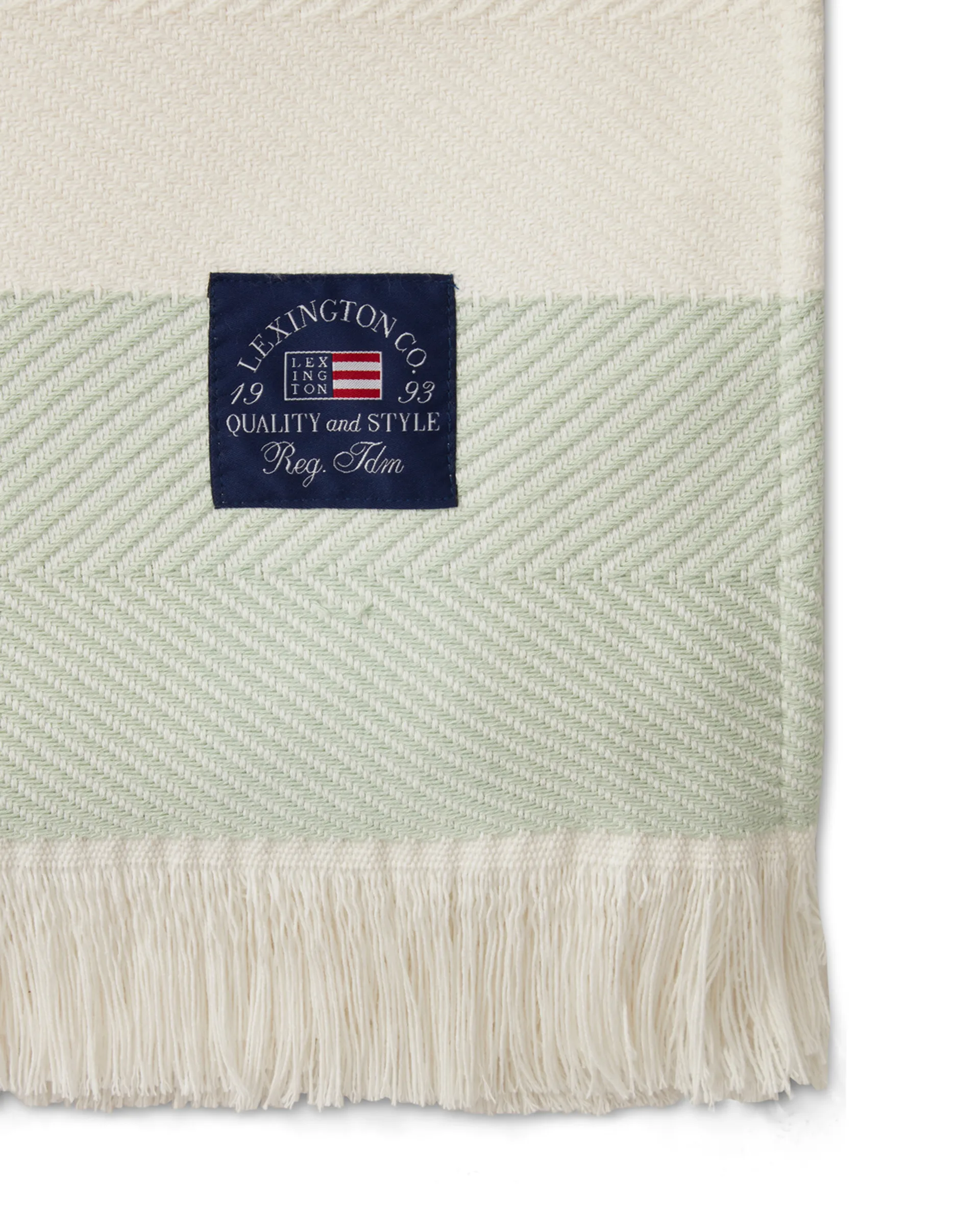 Herringbone Striped Recycled cotton throw, White-green Lexington
