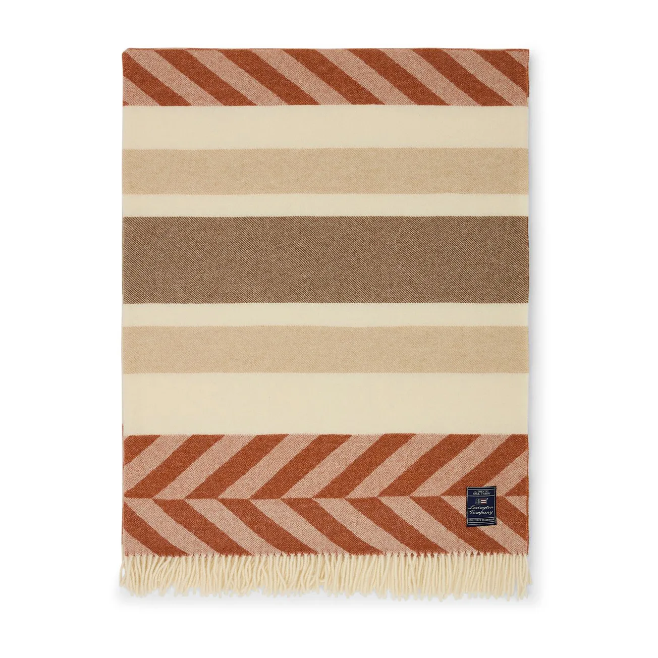 Herringbone Striped Recycled Wool throw 130x170 cm, Copper-brown Lexington