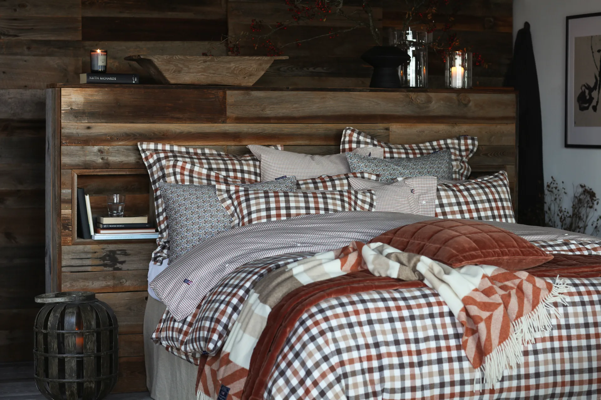 Herringbone Striped Recycled Wool throw 130x170 cm, Copper-brown Lexington