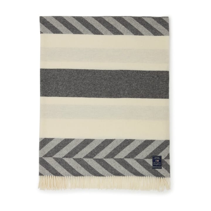 Herringbone Striped Recycled Wool throw 130x170 cm - Grey-off white - Lexington