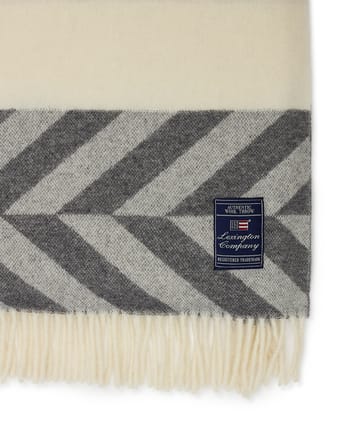 Herringbone Striped Recycled Wool throw 130x170 cm - Grey-off white - Lexington