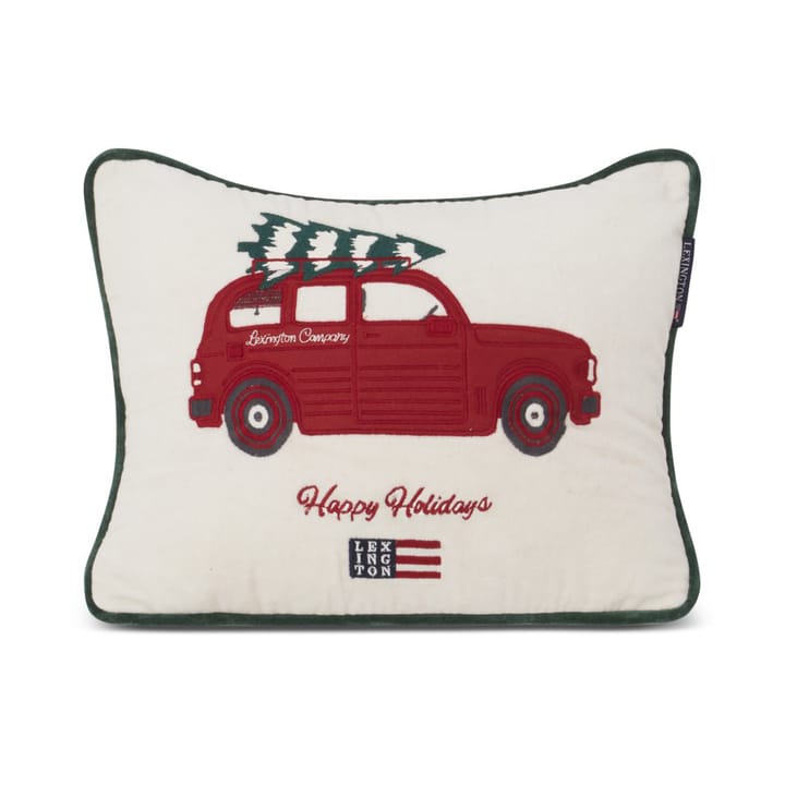Holiday Car Organic Cotton Velvet cushion 30x40 cm - White-red multi - Lexington