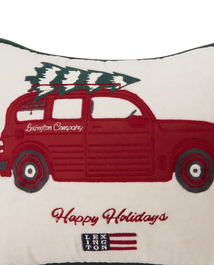 Holiday Car Organic Cotton Velvet cushion 30x40 cm - White-red multi - Lexington