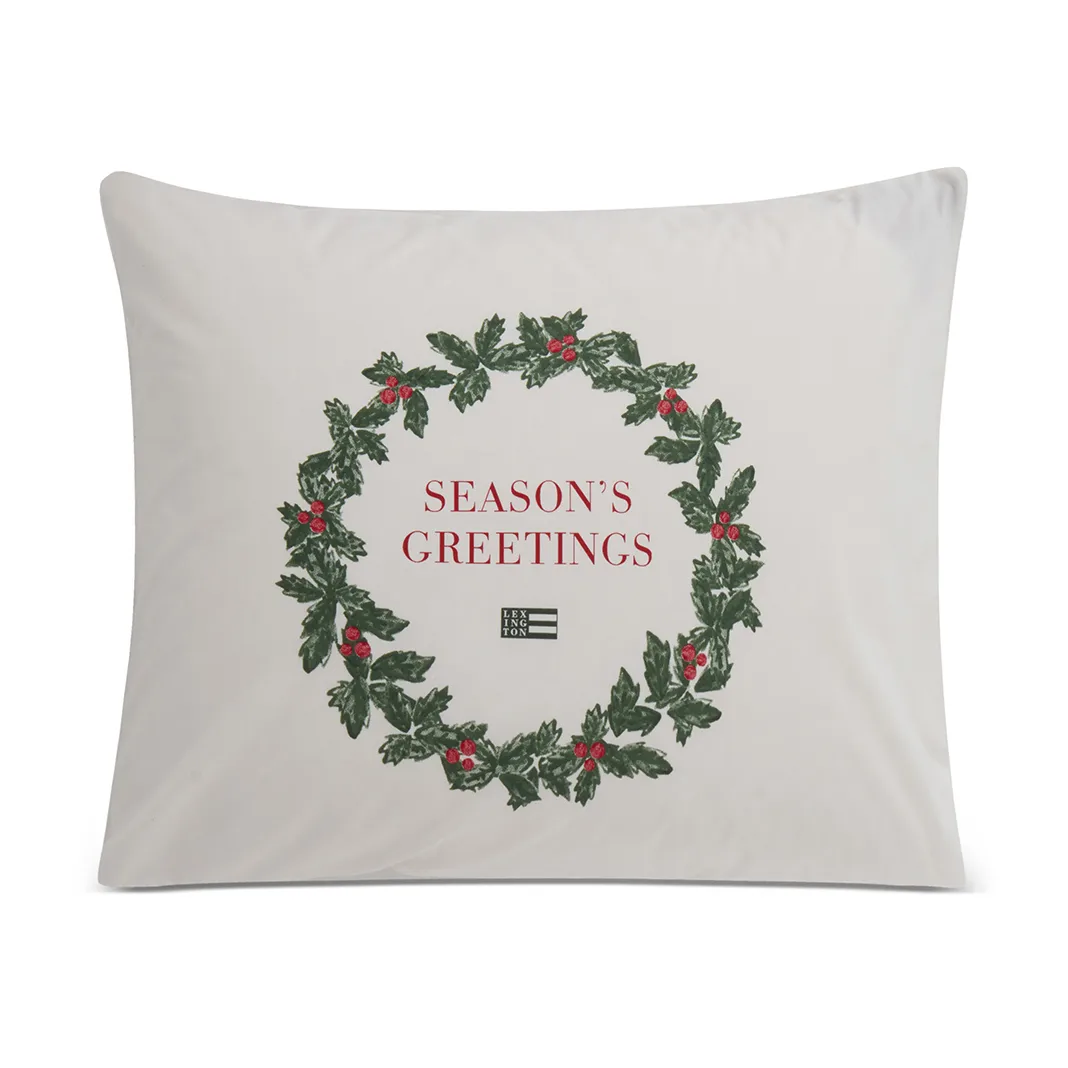 Holiday Printed Organic Cotton pillowcase 50x60 cm, White-green-red Lexington