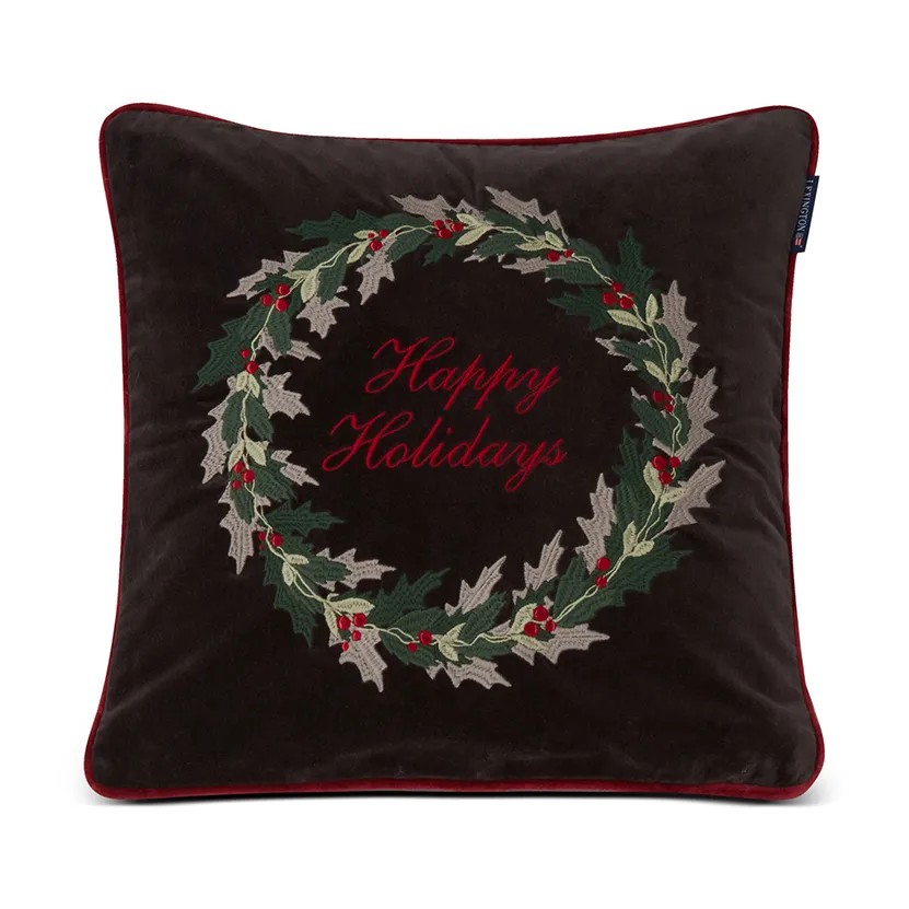 Holly Wrath Cotton Velvet cushion cover 50x50 cm, Dark grey-green-red Lexington
