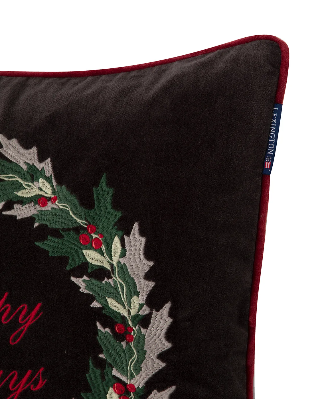 Holly Wrath Cotton Velvet cushion cover 50x50 cm, Dark grey-green-red Lexington