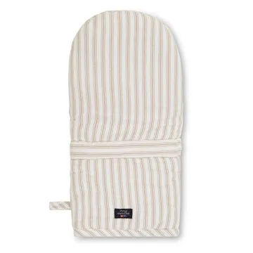 Icons Herringbone Striped oven glove - beige-white - Lexington