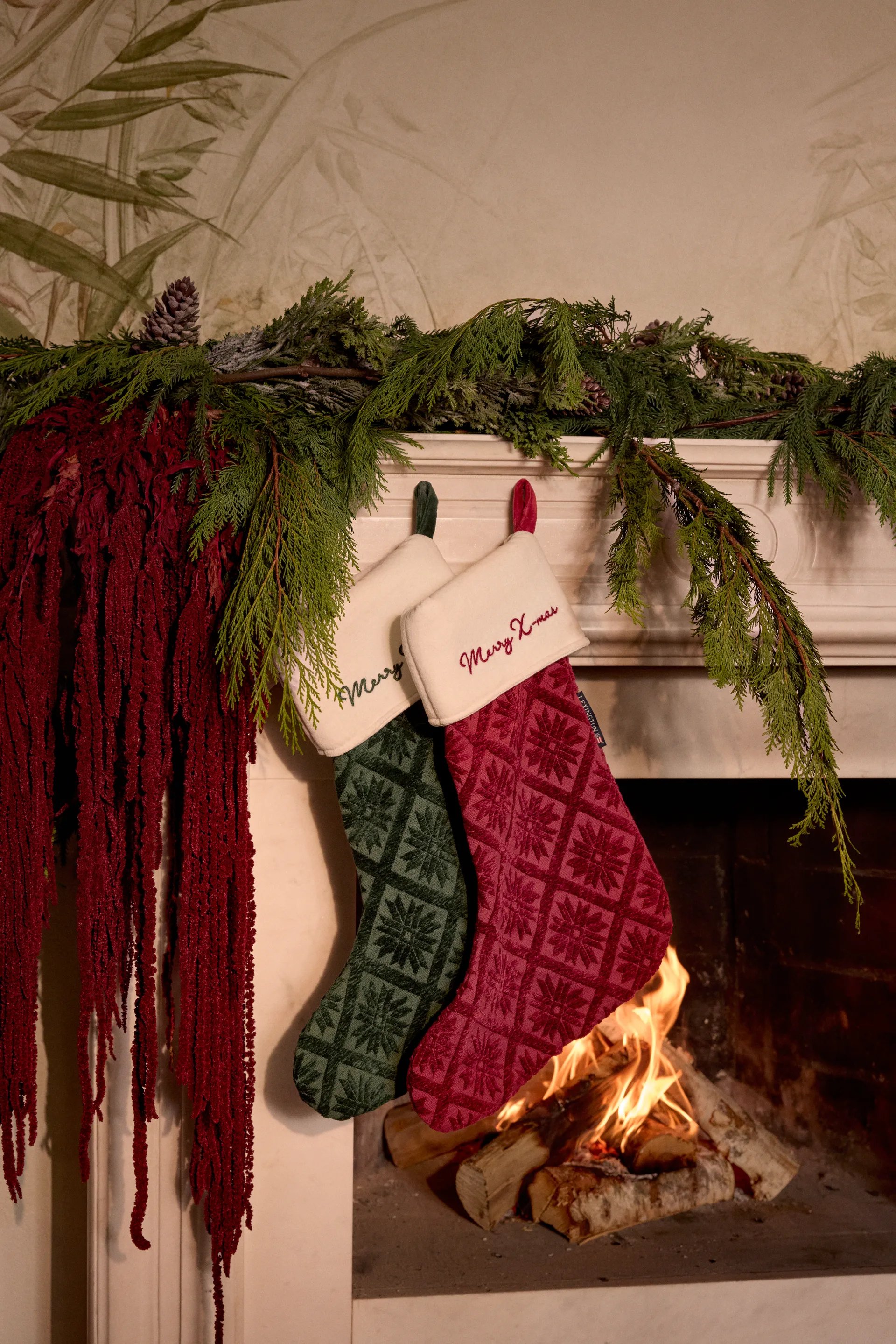 Jacquard organic cotton/viscose Christmas stocking, Green Lexington