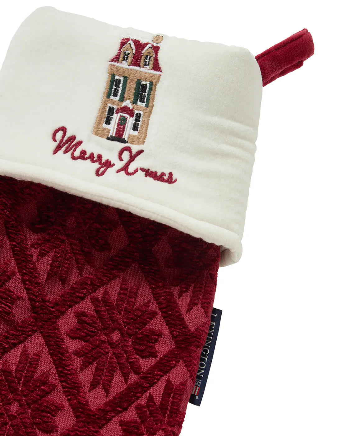 Jacquard organic cotton/viscose Christmas stocking, Red Lexington