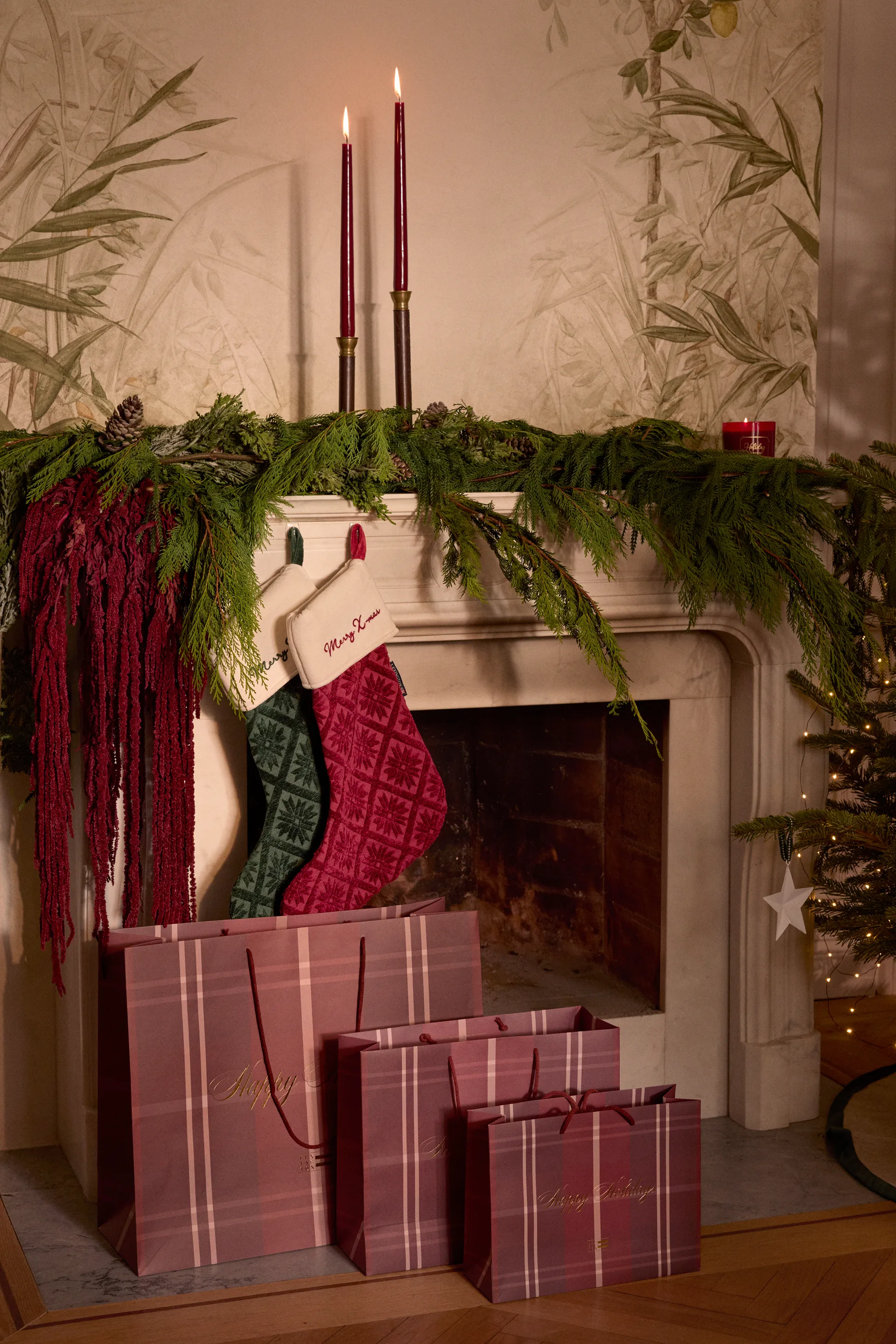 Jacquard organic cotton/viscose Christmas stocking, Red Lexington