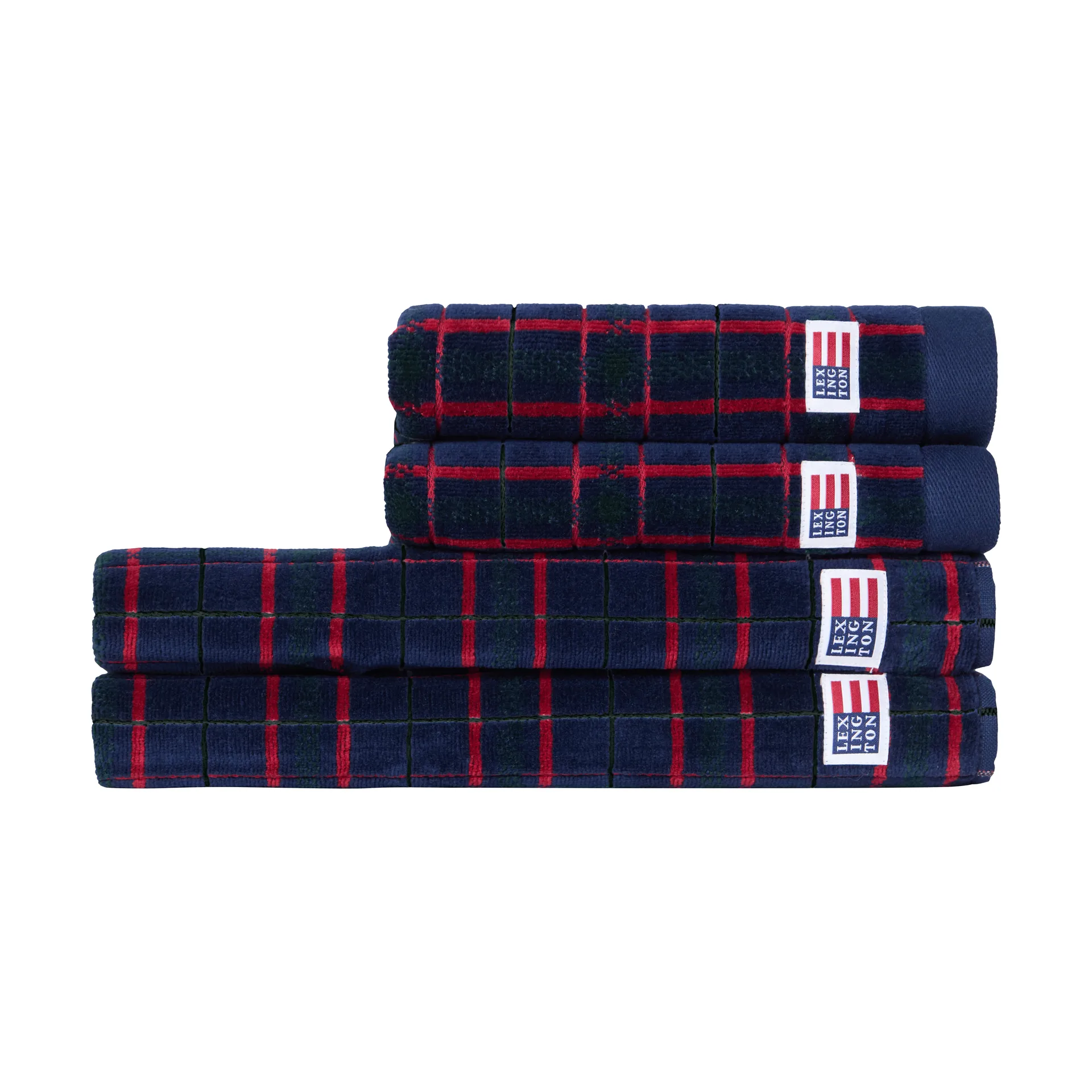 Lexington checked towel set, 4 pieces, Navy-green, 2 pcs 50x70 cm, 2 pcs 70x30 cm Lexington