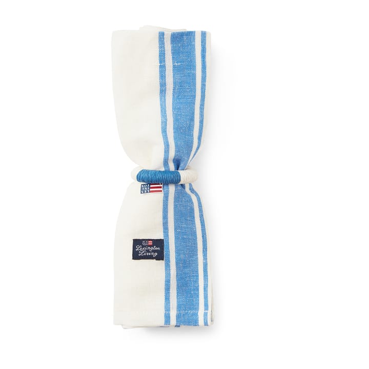 Linen Cotton Side Stripes fabric napkin 50x50 cm - Blue-white - Lexington