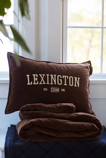 Logo Message Organic Cotton Velvet cushion 40x60 cm - Brown - Lexington
