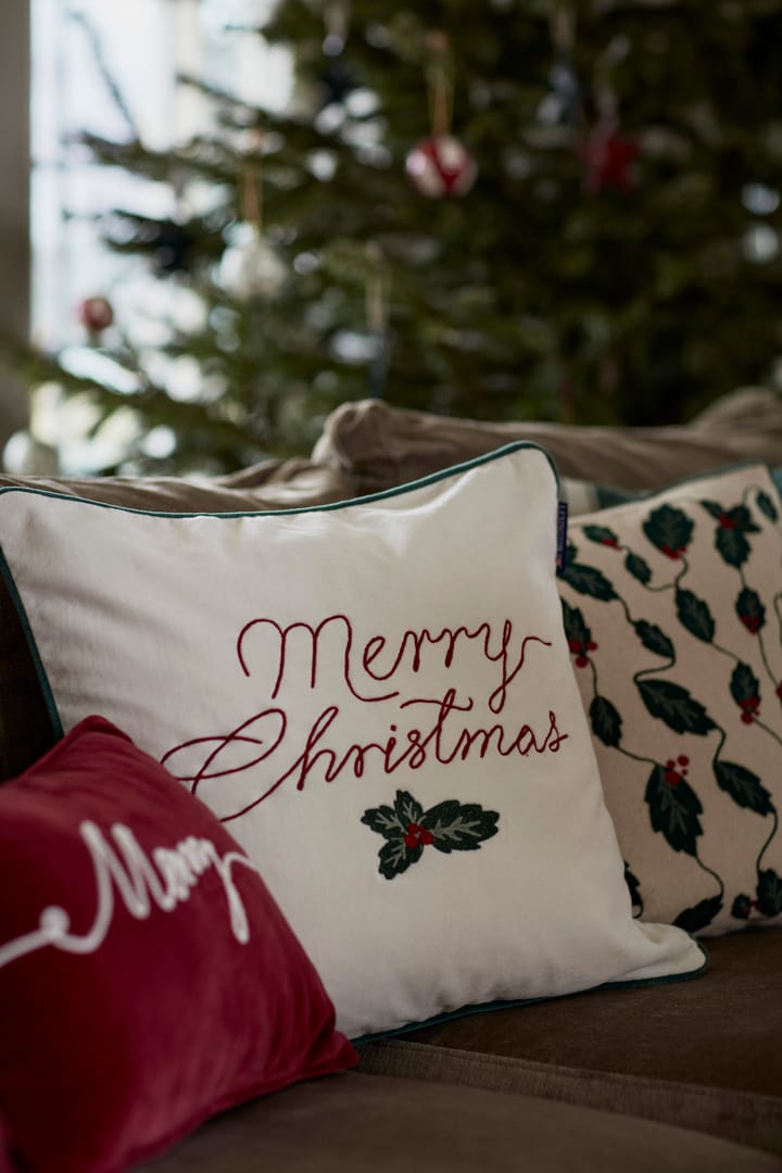 Merry Christmas Cotton Velvet cushion cover 50x50 cm - Off white-red - Lexington