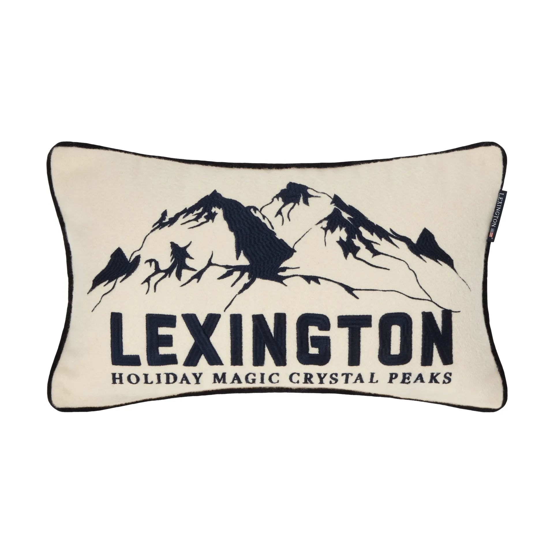 Mountains Logo wool-blend decorative cushion, White-navy, 50x30 cm Lexington