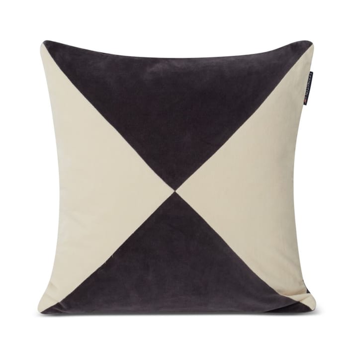 Patched Organic Cotton Velvet cushion cover 50x50 cm - Dark grey-light beige - Lexington