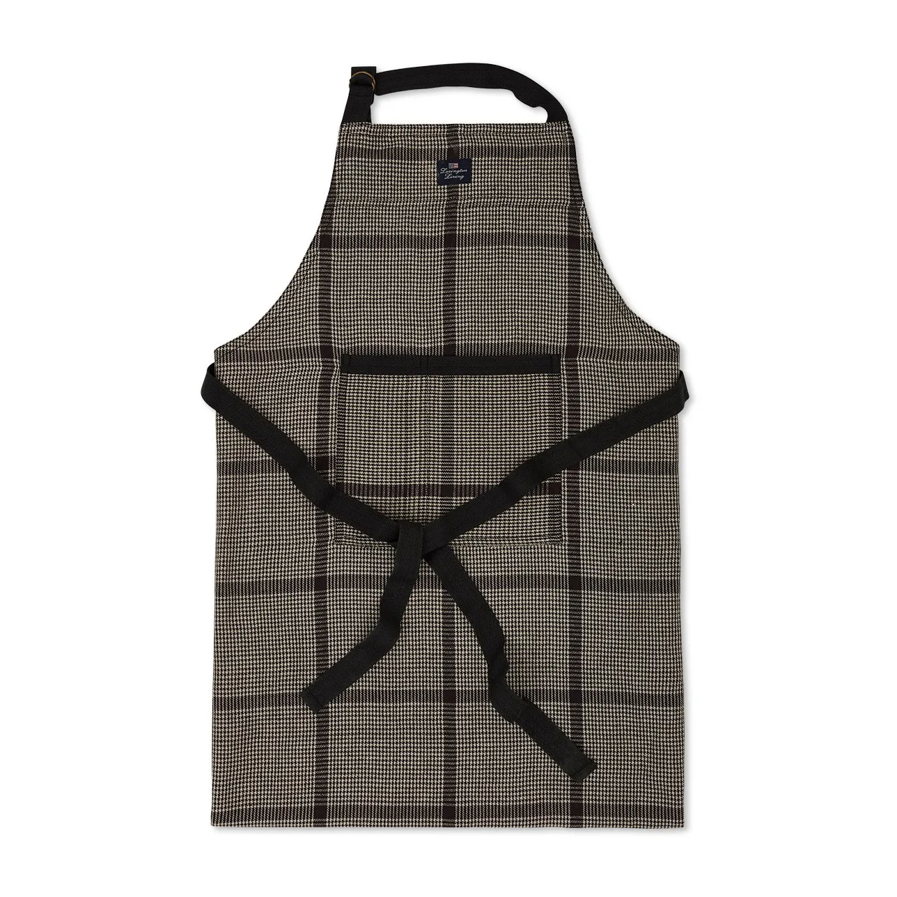 Pepita Check Cotton Linen apron, Dark Grey-beige Lexington