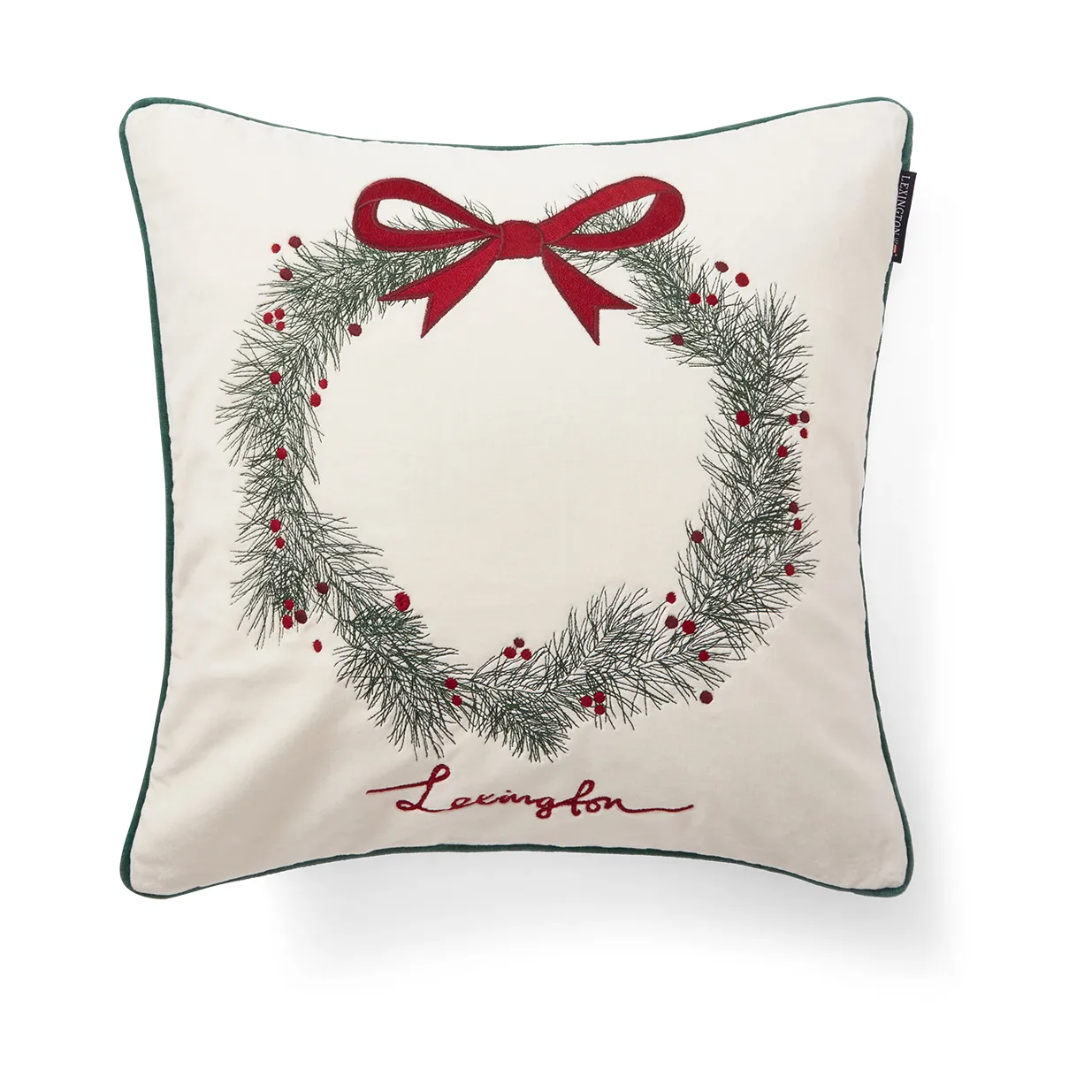 Pine wreath velvet cushion cover 50x50 cm, White Lexington