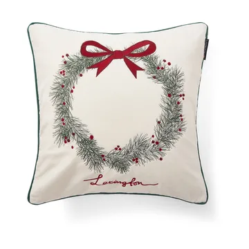 Pine wreath velvet cushion cover 50x50 cm - White - Lexington